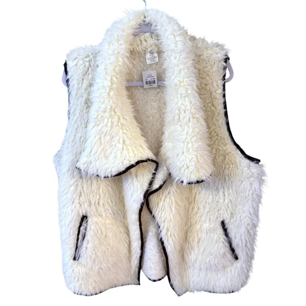Faux Sherpa Vest With Brown Trim Comfy XXL - Picture 2 of 8